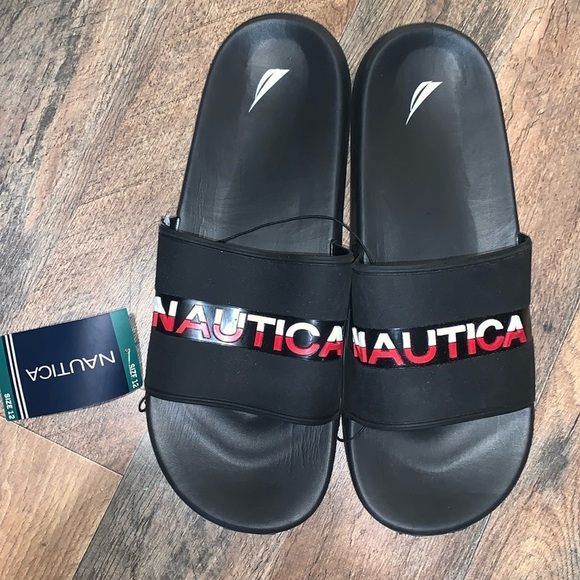 Nautica Men’s Pool Slides.  Style is Wakefield.  Black.  Size 12 - Picture 1 of 3